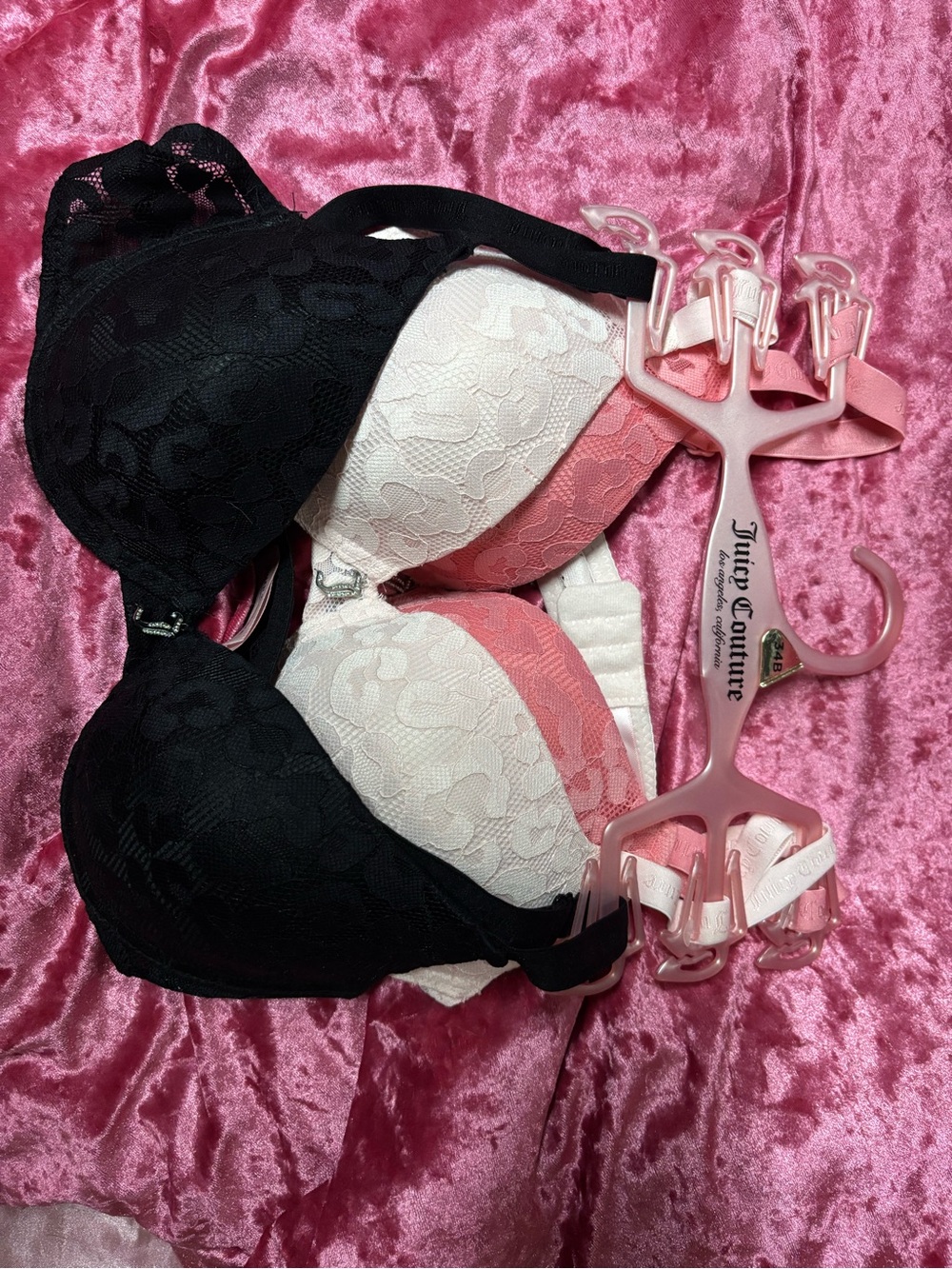 Juicy Couture Lace Push-Up Bra - Black, Light Pink & Dark Pink (3-Pack)